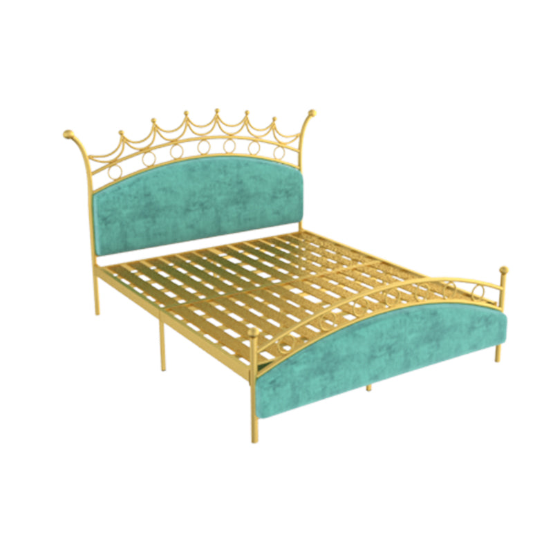Glam Style Standard Bed with Upholstered Headboard in Iron Bed
