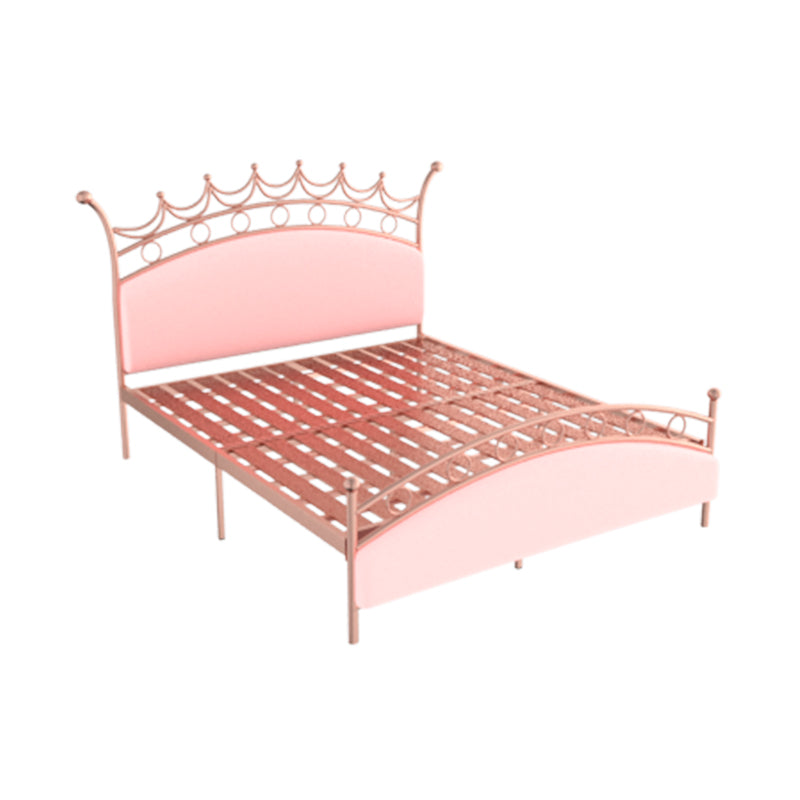 Glam Style Standard Bed with Upholstered Headboard in Iron Bed