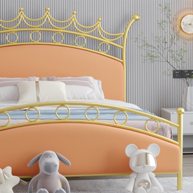 Glam Style Standard Bed with Upholstered Headboard in Iron Bed