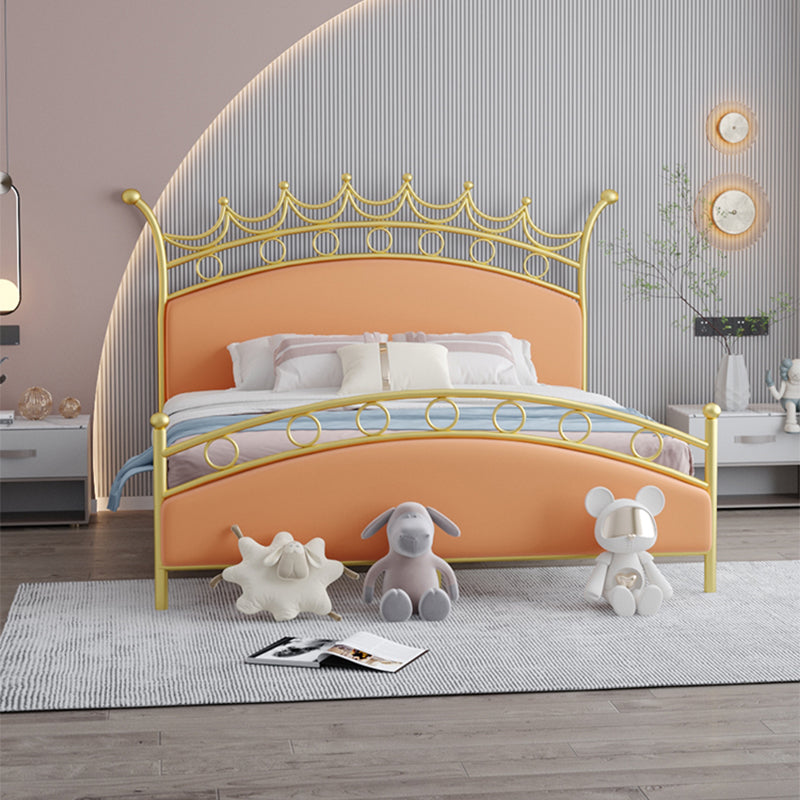 Glam Style Standard Bed with Upholstered Headboard in Iron Bed