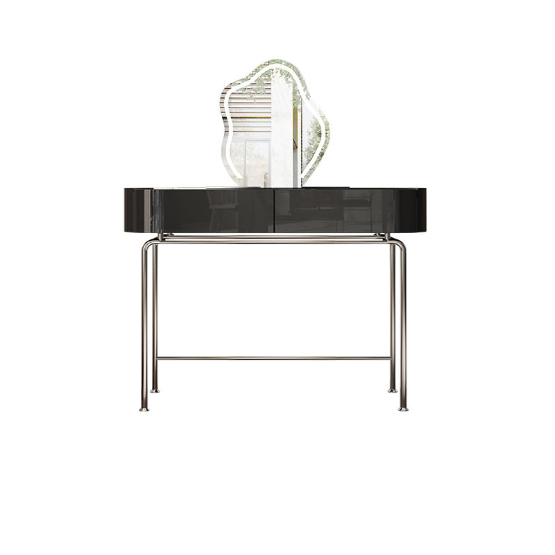 Modern Black Vanity Desk Glass Top Dressing Table with Lighted Mirror & Padded Stool