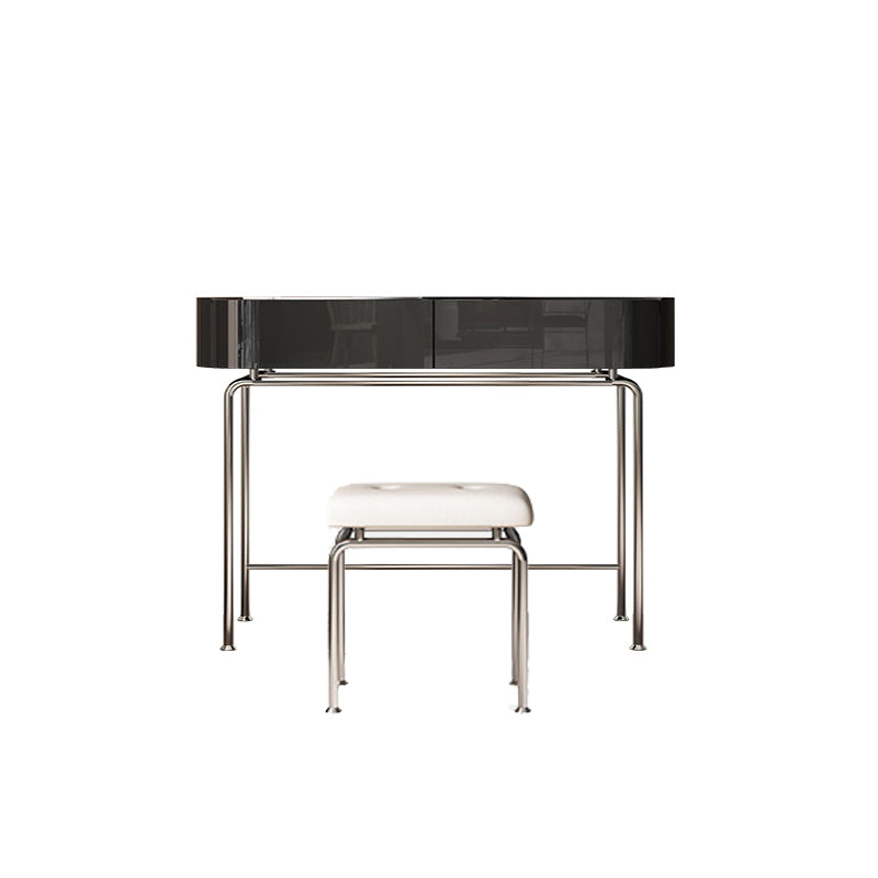 Modern Black Vanity Desk Glass Top Dressing Table with Lighted Mirror & Padded Stool