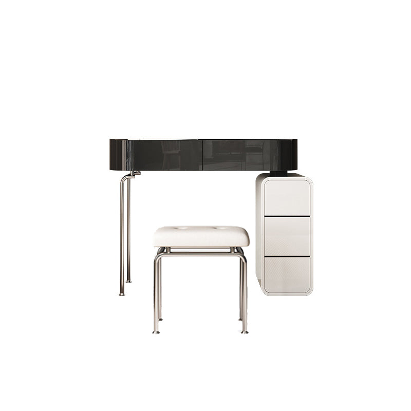 Modern Black Vanity Desk Glass Top Dressing Table with Lighted Mirror & Padded Stool
