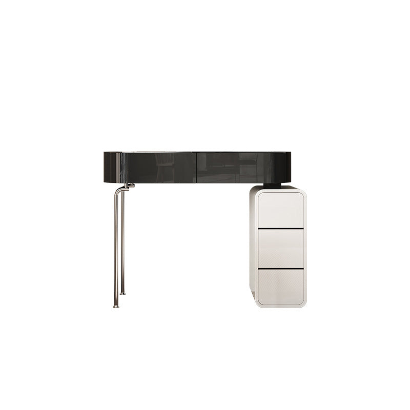 Modern Black Vanity Desk Glass Top Dressing Table with Lighted Mirror & Padded Stool
