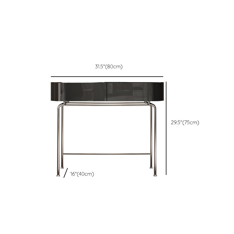 Modern Black Vanity Desk Glass Top Dressing Table with Lighted Mirror & Padded Stool