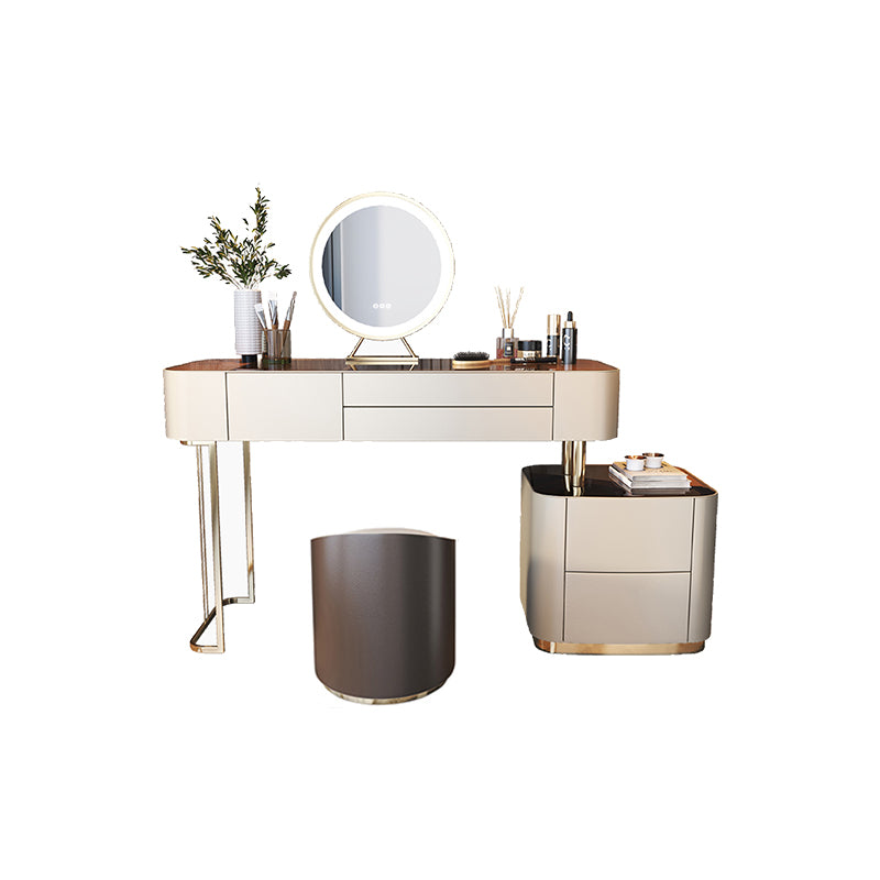 Glass Top Bedroom Make-up Vanity 5 Storage Drawers Dressing Table