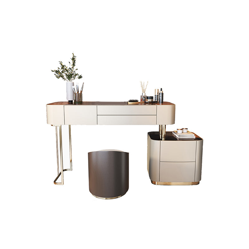 Glass Top Bedroom Make-up Vanity 5 Storage Drawers Dressing Table