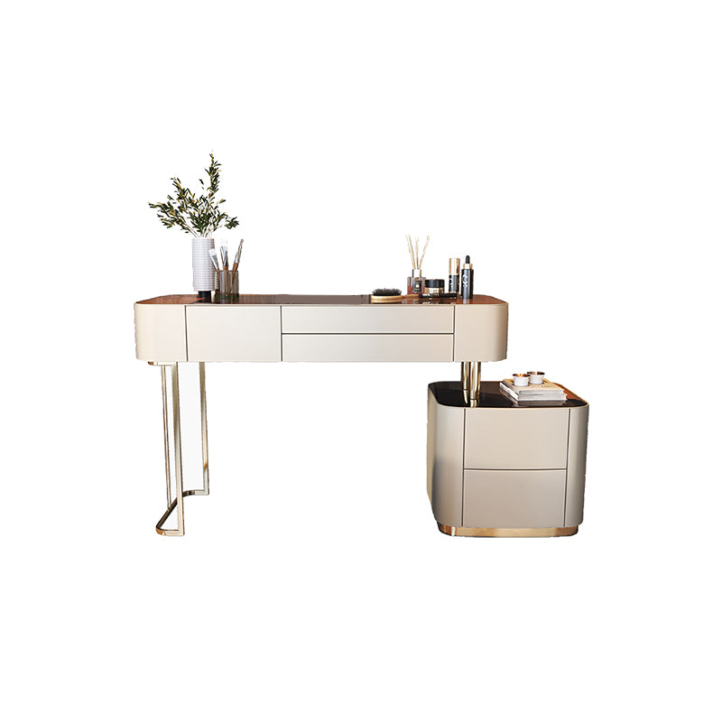 Glass Top Bedroom Make-up Vanity 5 Storage Drawers Dressing Table