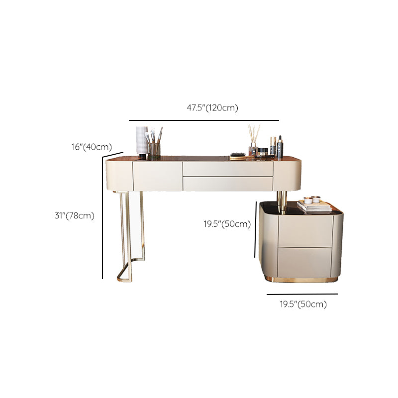 Glass Top Bedroom Make-up Vanity 5 Storage Drawers Dressing Table