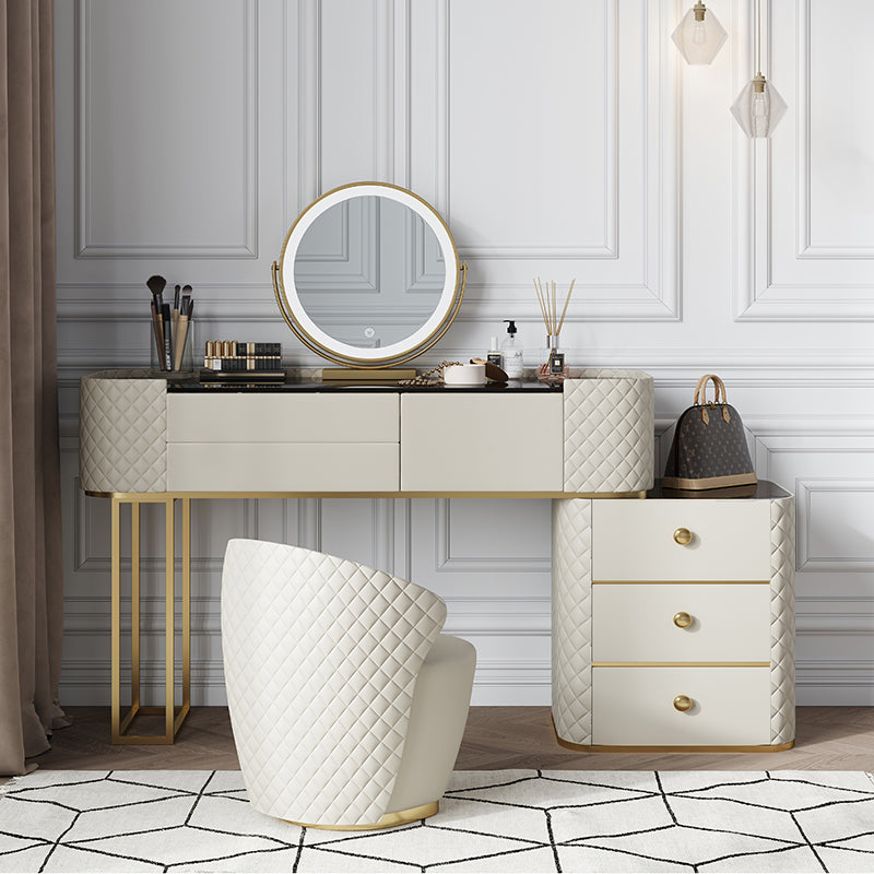 White Mirrored Make-up Vanity Glass Top Dressing Table Stool Set