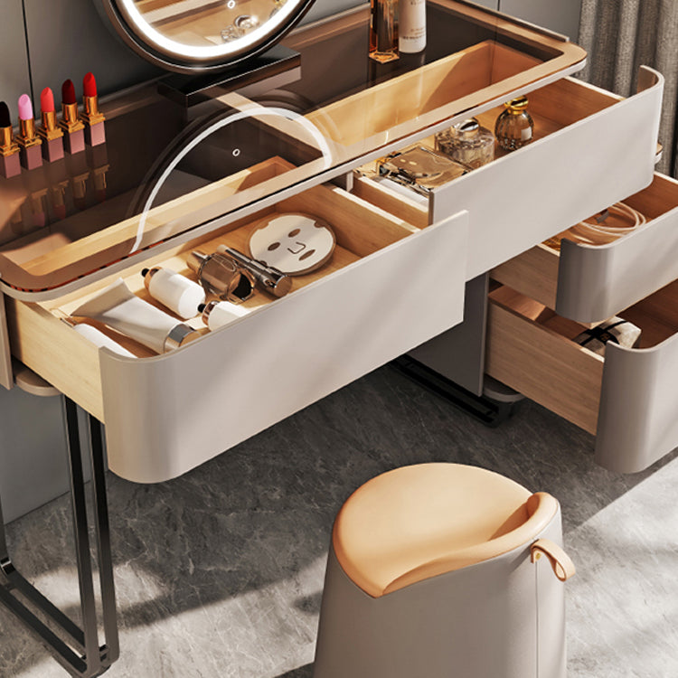 Vanity Mirrored Wood Dressing Table Glass Top Make-up Vanity