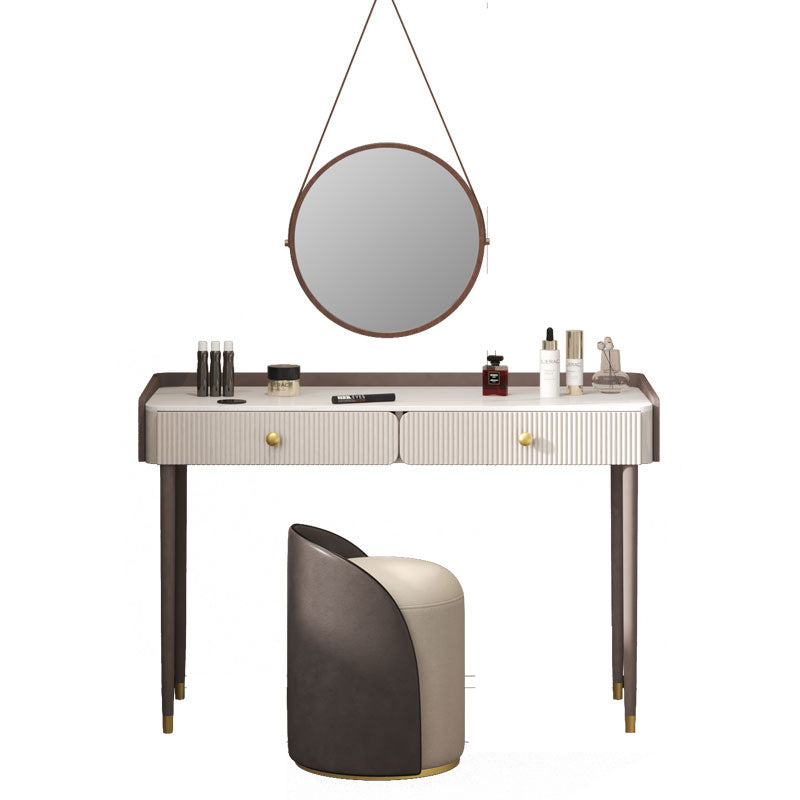 Stone Top Vanity Table 2/4 Storage Drawers Dressing Table with Mirror & Padded Stool