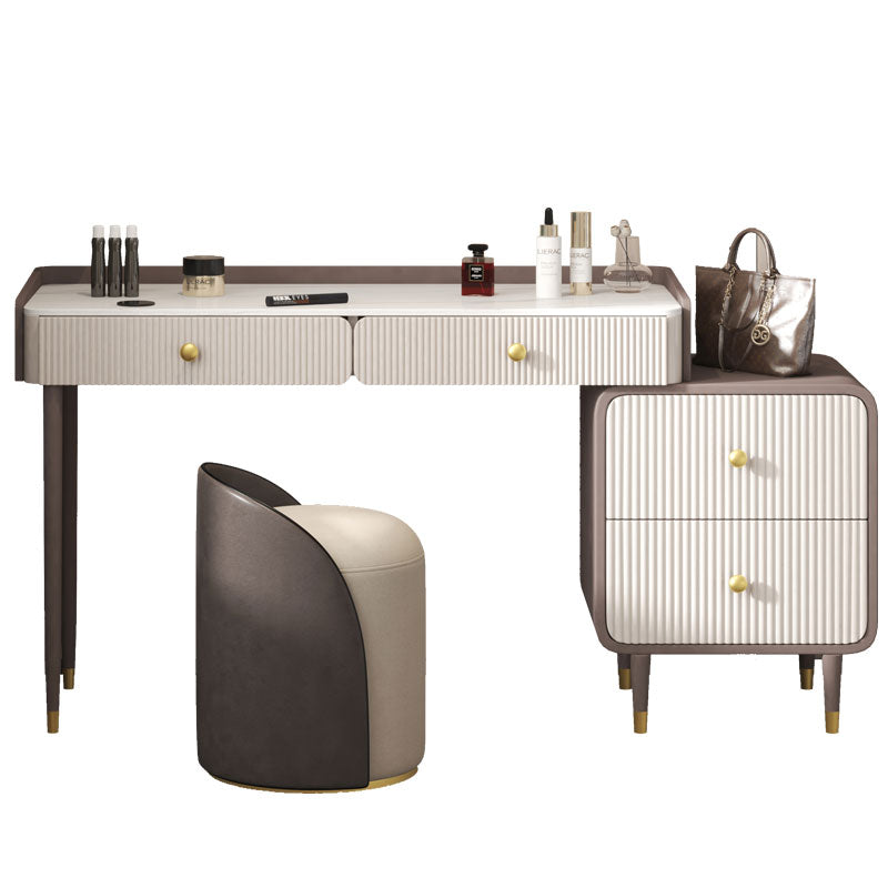 Stone Top Vanity Table 2/4 Storage Drawers Dressing Table with Mirror & Padded Stool