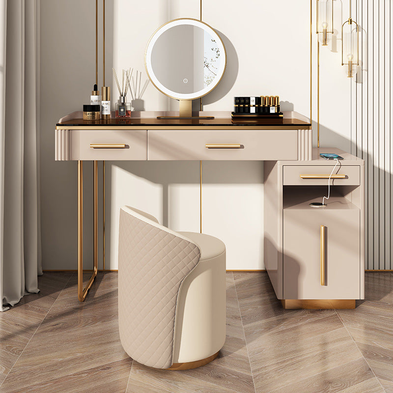 Glass Make-up 15.74" Wide White Vanity Makeup Vanity Desk Table with 3 Drawers