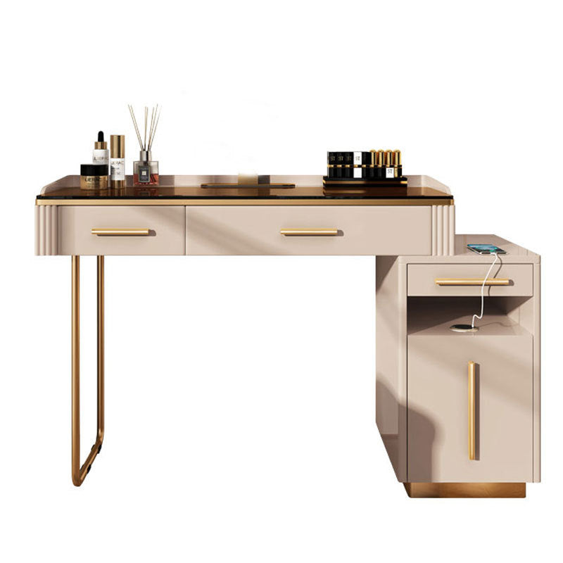 Glass Make-up 15.74" Wide White Vanity Makeup Vanity Desk Table with 3 Drawers