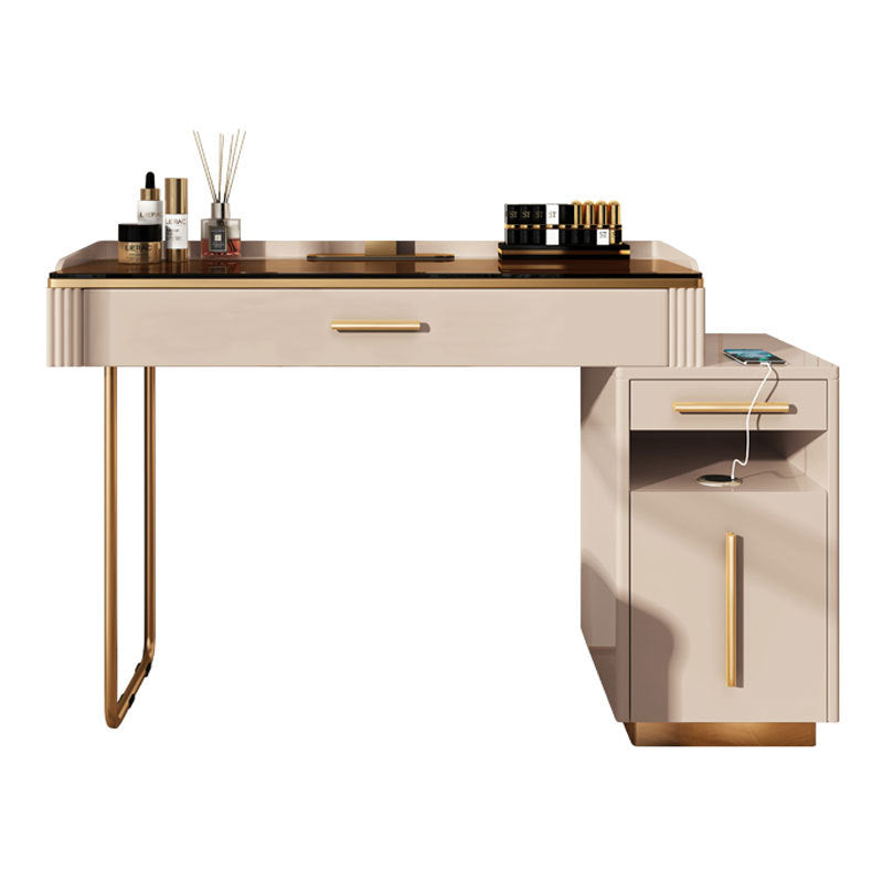 Glass Make-up 15.74" Wide White Vanity Makeup Vanity Desk Table with 3 Drawers