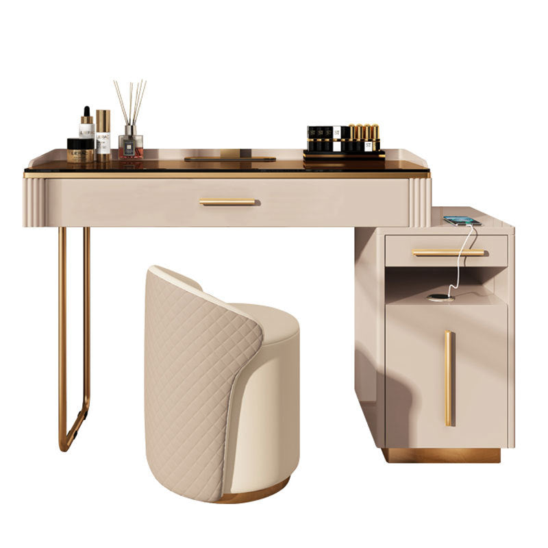 Glass Make-up 15.74" Wide White Vanity Makeup Vanity Desk Table with 3 Drawers