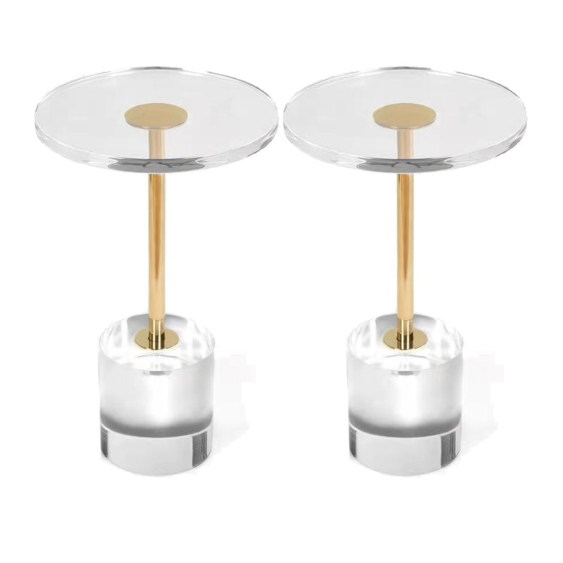 Clear Acrylic Round Side Table Set Glam Steel Pedestal End Table