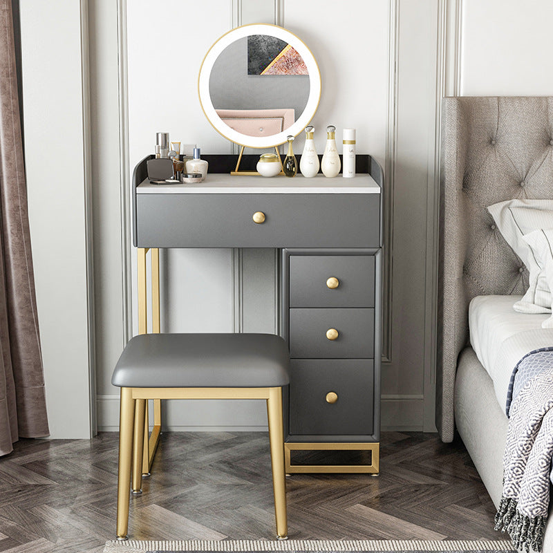 Glam Slate Top Vanity Table with 4 Drawer Dressing Table in Grey