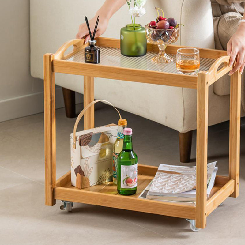 Contemporary Solid Wood with Shelf Rectangular Double Tier Side Table