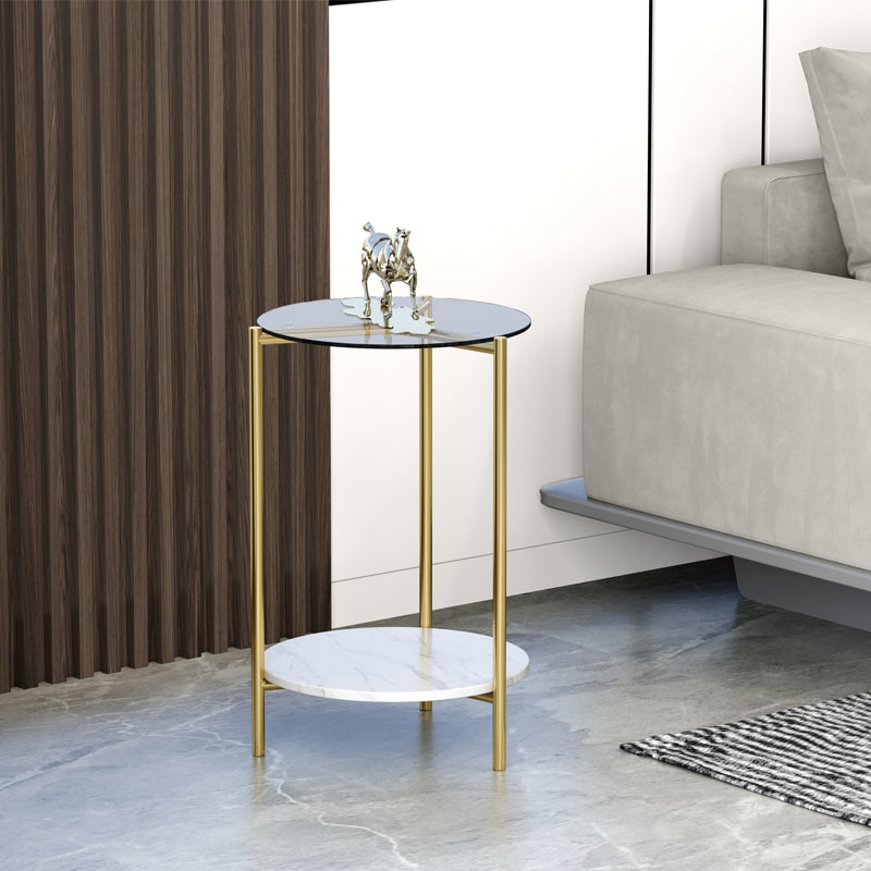 23.62" Tall Modernism Side Table Gold Glass Top Side End Table