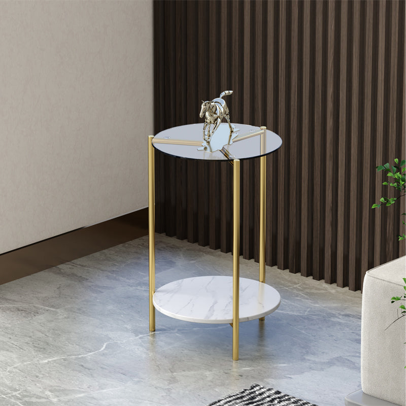 23.62" Tall Modernism Side Table Gold Glass Top Side End Table