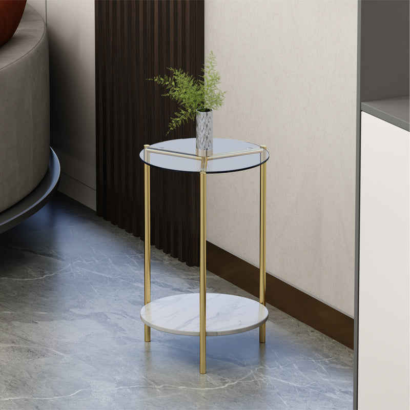 23.62" Tall Modernism Side Table Gold Glass Top Side End Table