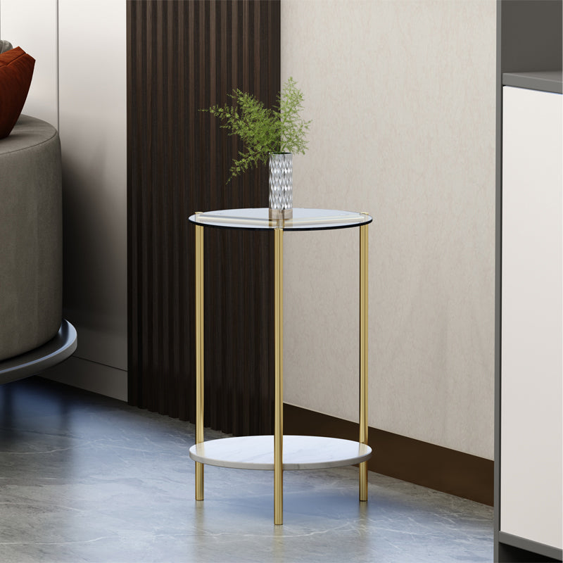 23.62" Tall Modernism Side Table Gold Glass Top Side End Table