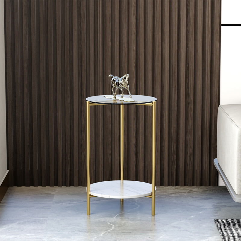 23.62" Tall Modernism Side Table Gold Glass Top Side End Table