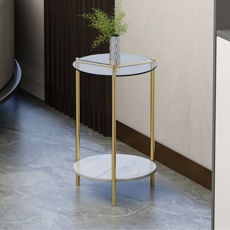 23.62" Tall Modernism Side Table Gold Glass Top Side End Table
