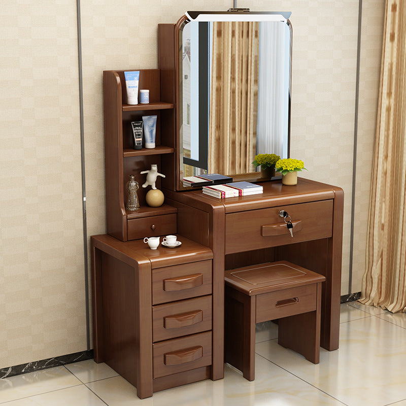 Traditional Solid Wood Make-up Vanity with Mirror and Stool,6 Drawers