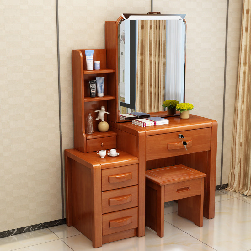 Traditional Solid Wood Make-up Vanity with Mirror and Stool,6 Drawers
