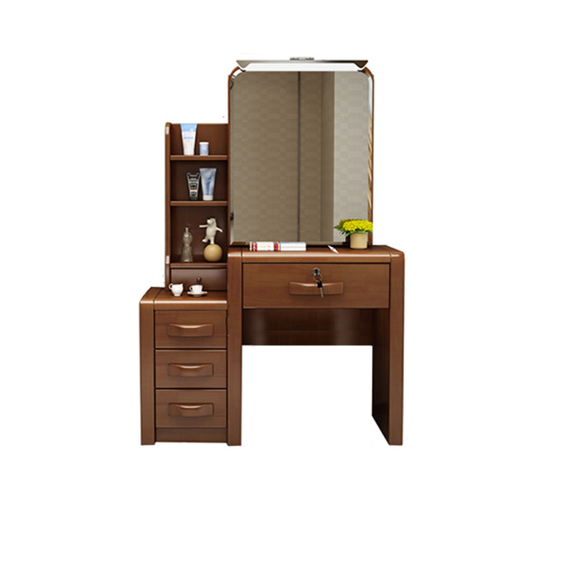 Traditional Solid Wood Make-up Vanity with Mirror and Stool,6 Drawers