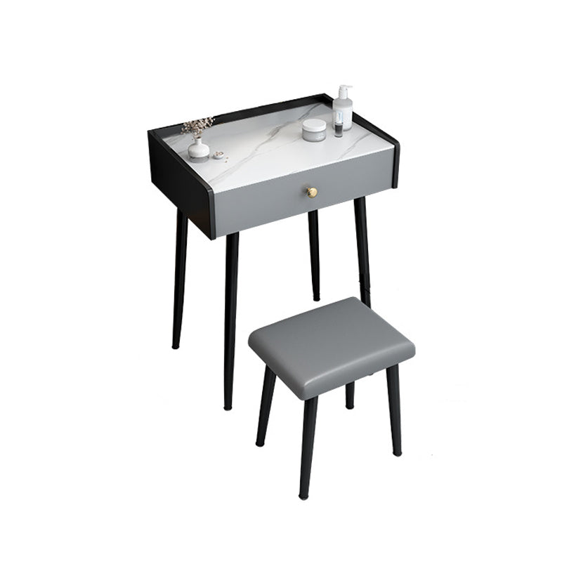 Contemporary Stone Vanity, Storage Drawer With Stool, Black/White