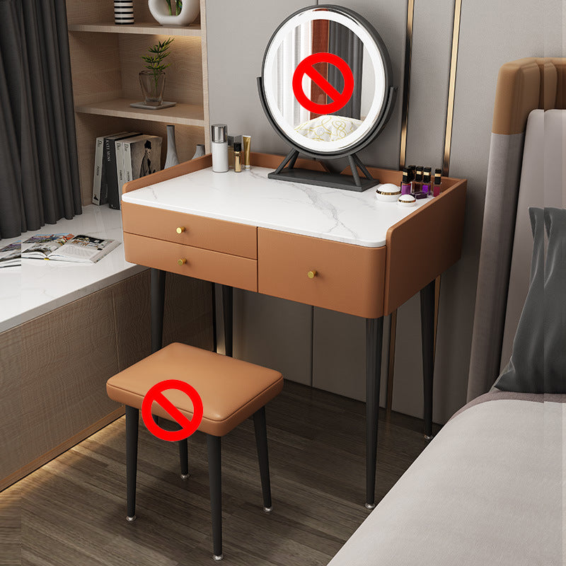 3 Drawers Make-up Vanity with Stool Stone Top Modern Dressing Table