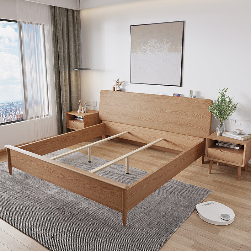 Contemporary Standard Bed Espresso Solid Wood Panel Bed with Headboard