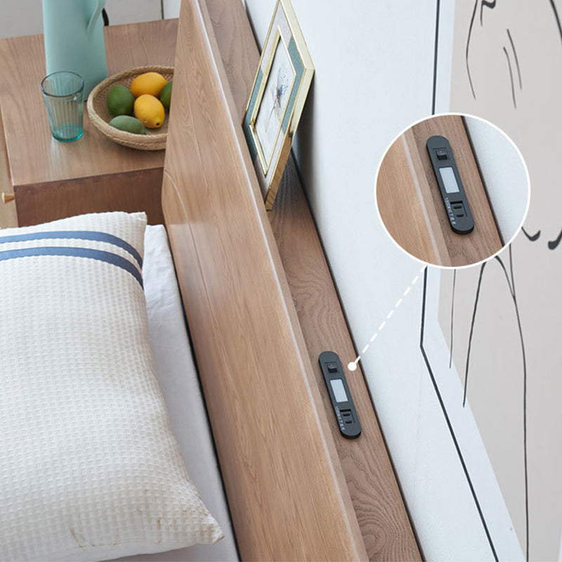 Contemporary Standard Bed Espresso Solid Wood Panel Bed with Headboard