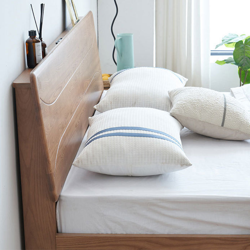 Contemporary Standard Bed Espresso Solid Wood Panel Bed with Headboard