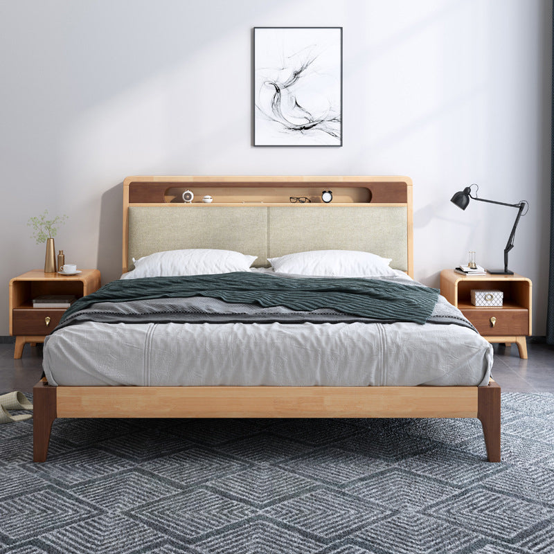 Upholstered Headboard Standard Bed Wood and Upholstered Bed Frame Natural