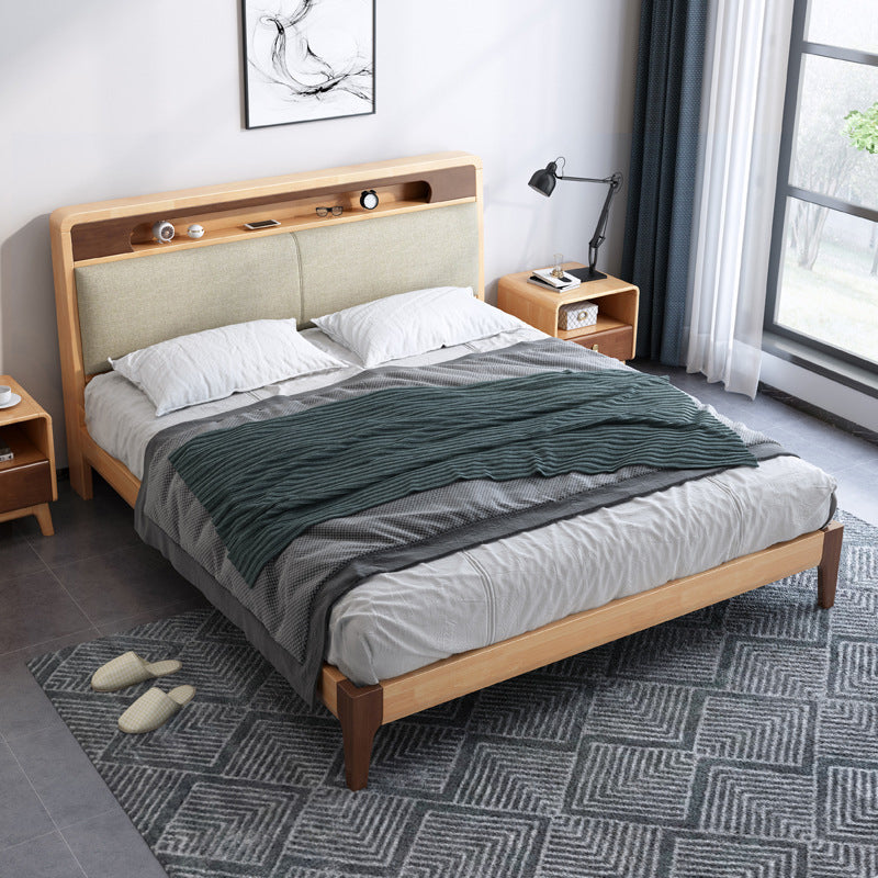 Upholstered Headboard Standard Bed Wood and Upholstered Bed Frame Natural