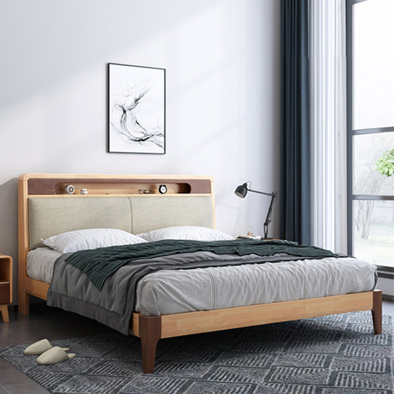 Upholstered Headboard Standard Bed Wood and Upholstered Bed Frame Natural