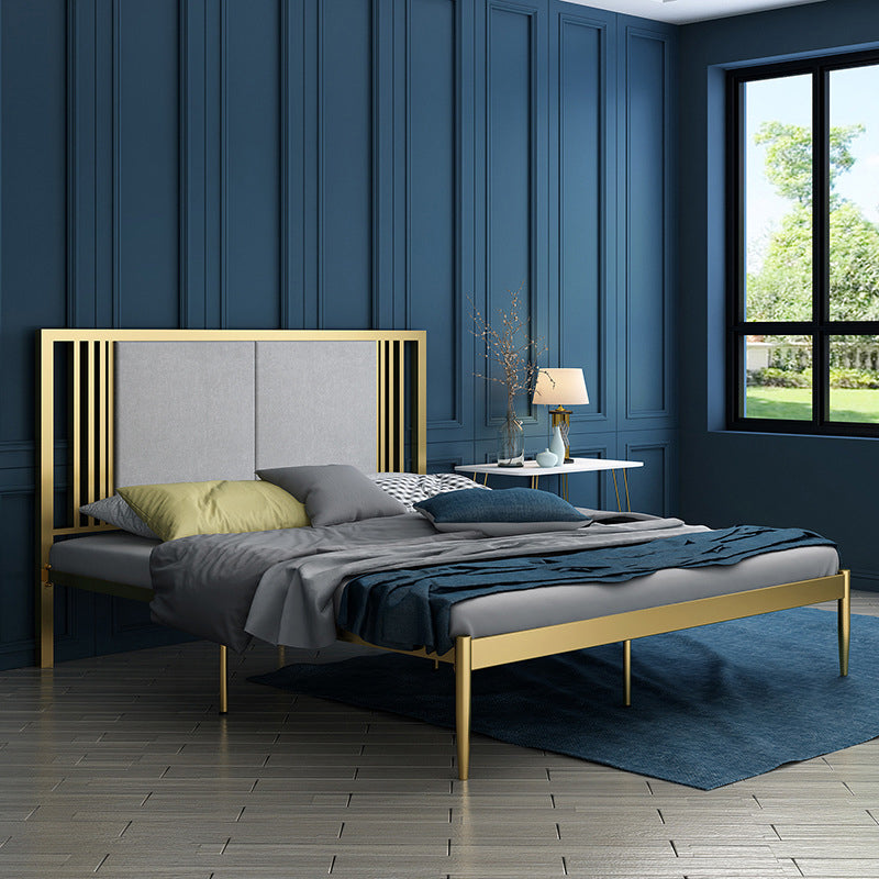 Glam Metal Standard Bed Rectangular Bed with Custom Gold Leg