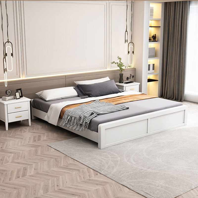 Mid-Century Modern White Platform Bed Frame Solid Wood Platform Bed