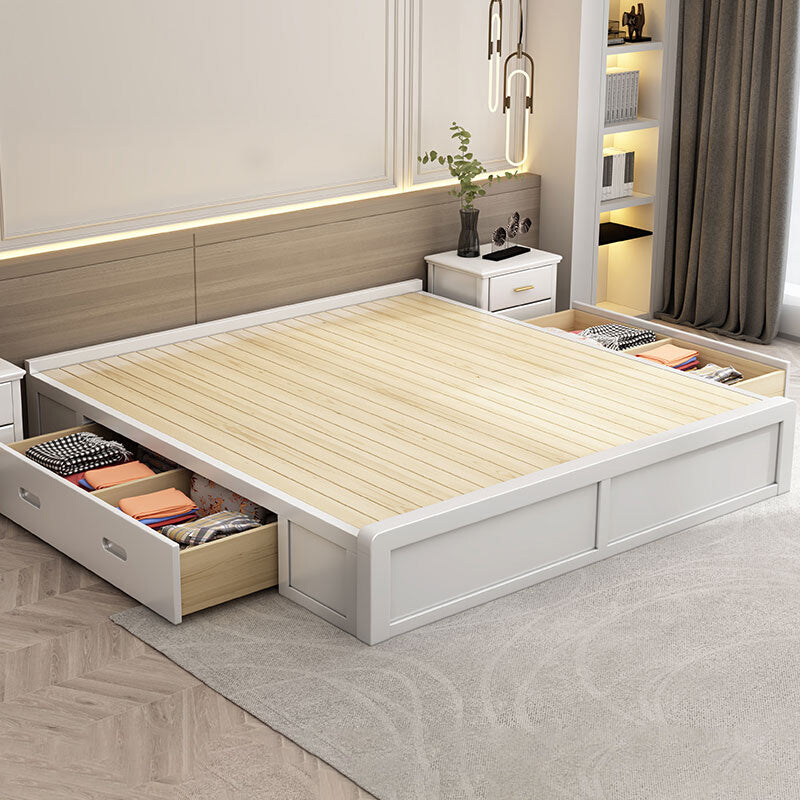 Mid-Century Modern White Platform Bed Frame Solid Wood Platform Bed