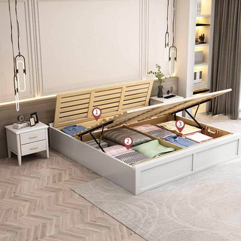 Mid-Century Modern White Platform Bed Frame Solid Wood Platform Bed