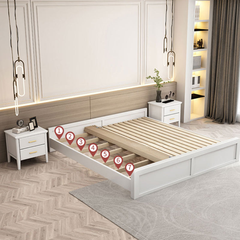 Mid-Century Modern White Platform Bed Frame Solid Wood Platform Bed