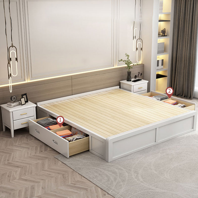 Mid-Century Modern White Platform Bed Frame Solid Wood Platform Bed