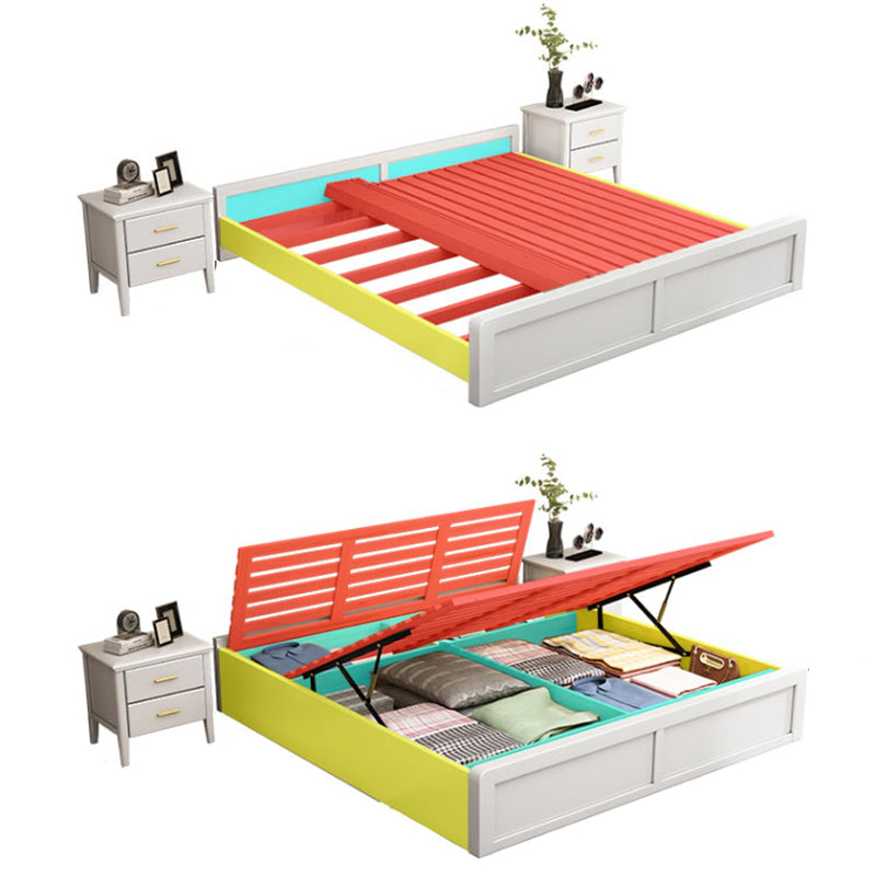 Mid-Century Modern White Platform Bed Frame Solid Wood Platform Bed