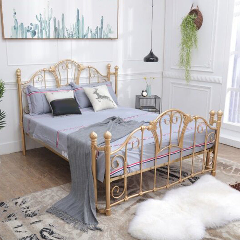 Metal Open-Frame Bed Solid Color Slat Bed with Custom Gold Leg