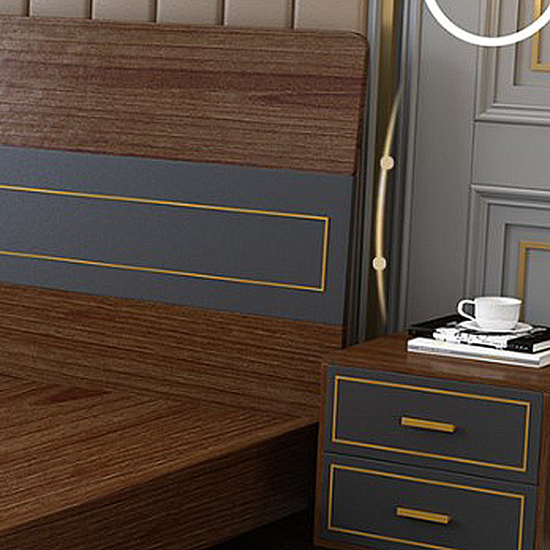 Espresso Panel Bed Mid-Century Modern Standard Bed with Headboard